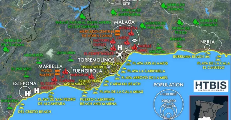 Map with all the useful information on the Costa del Sol