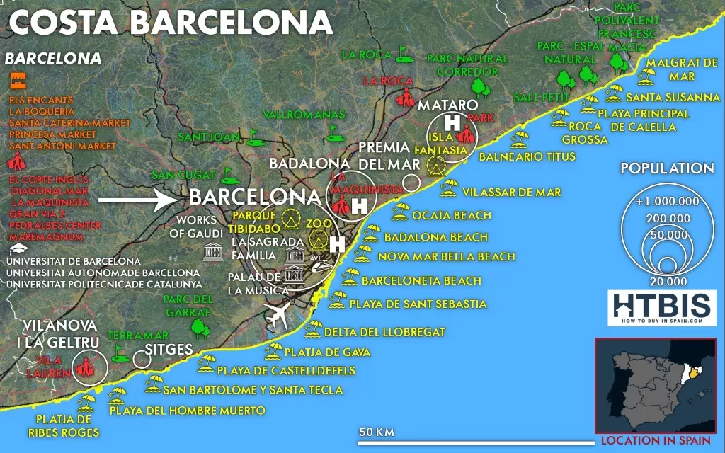 Costa de Barcelona map must see Places