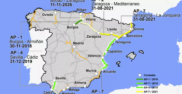 Spanish toll-free motorways map