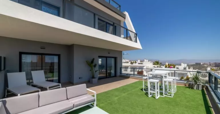 A modern apartment with a large balcony, available as an Alicante New Build Apartment for sale.