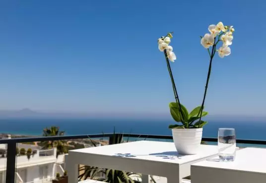 Alicante property for sale with a white table and a vase of flowers.