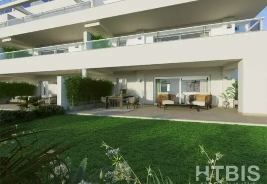 A 3D rendering of a New Build apartment complex in Marbella.