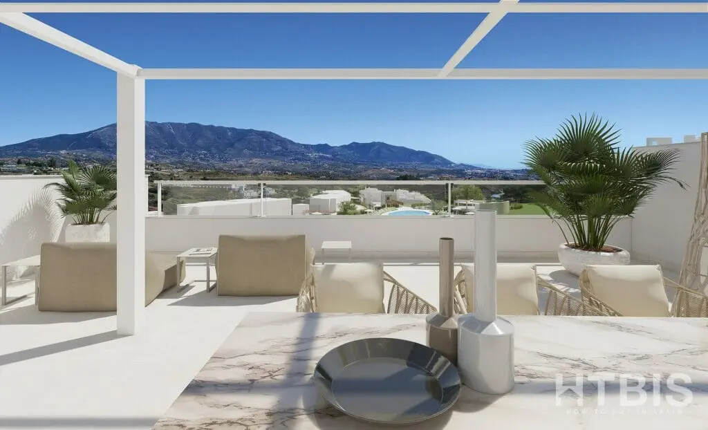A new build apartment with a terrace overlooking the mountains in Malaga.