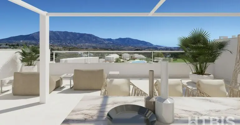 A new build apartment with a terrace overlooking the mountains in Malaga.