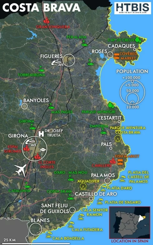 Map with all you should know on the Costa Brava, Infographic