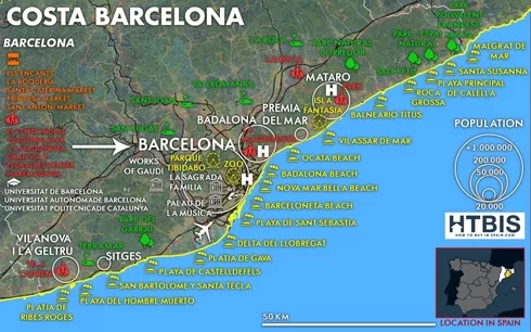 Costa de Barcelona map must see Places